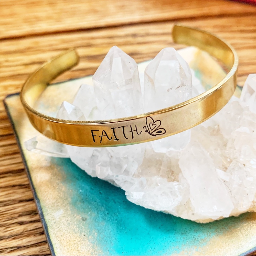 🆕 Faith Butterfly Handstamped Stackable Cuff Bracelet
